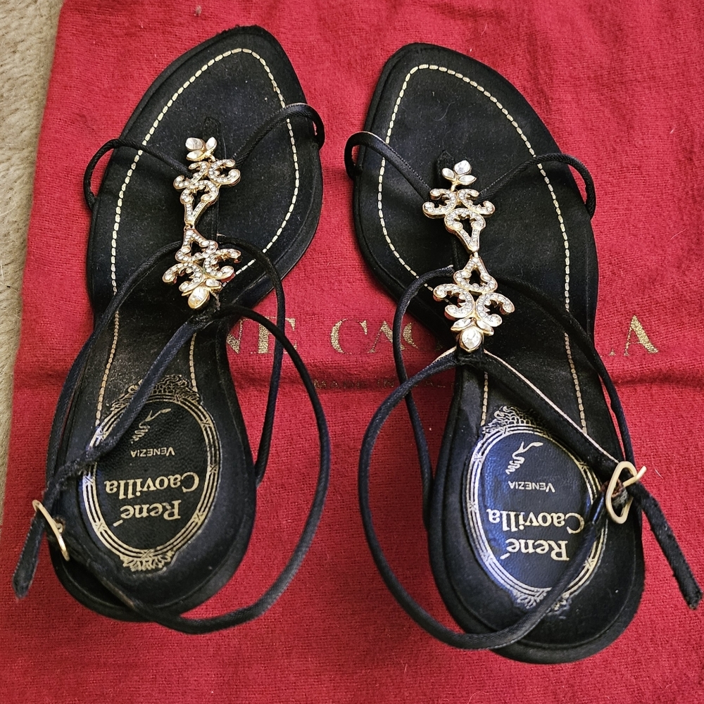 Rene Caovilla blinged out rhinestone heels with gold trim - Picture 8 of 12
